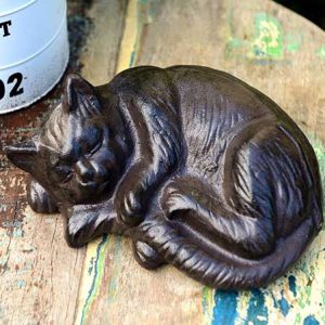 Cast Iron Sleeping Cat Sculpture 1
